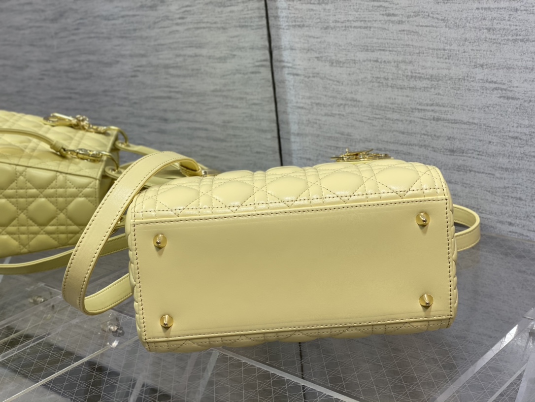 Medium Lady Dior Bag Light Yellow Cannage Lambskin